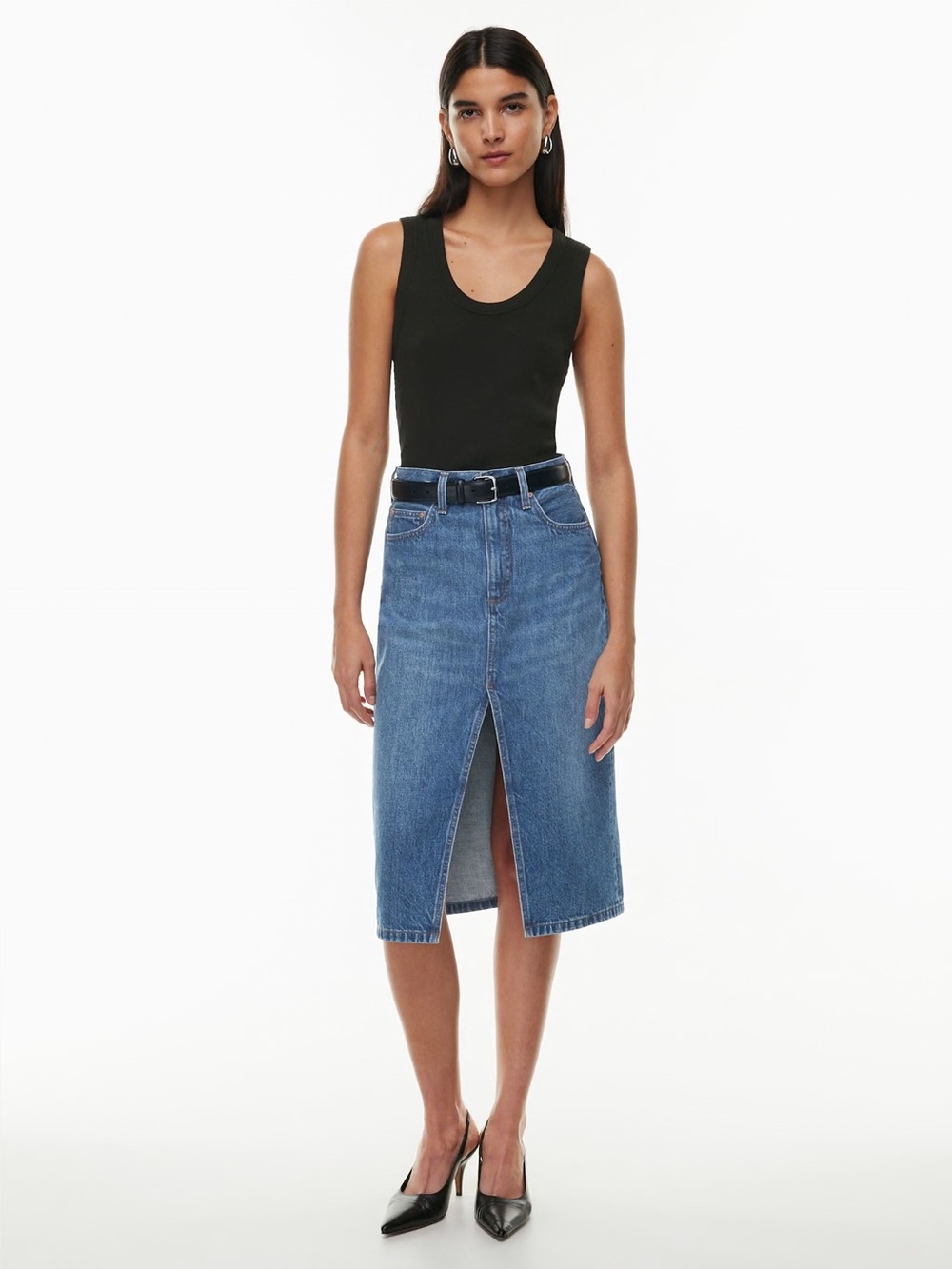 THE '90S HALLE JEAN SKIRT Aritzia
Denim Forum size 28 front slit